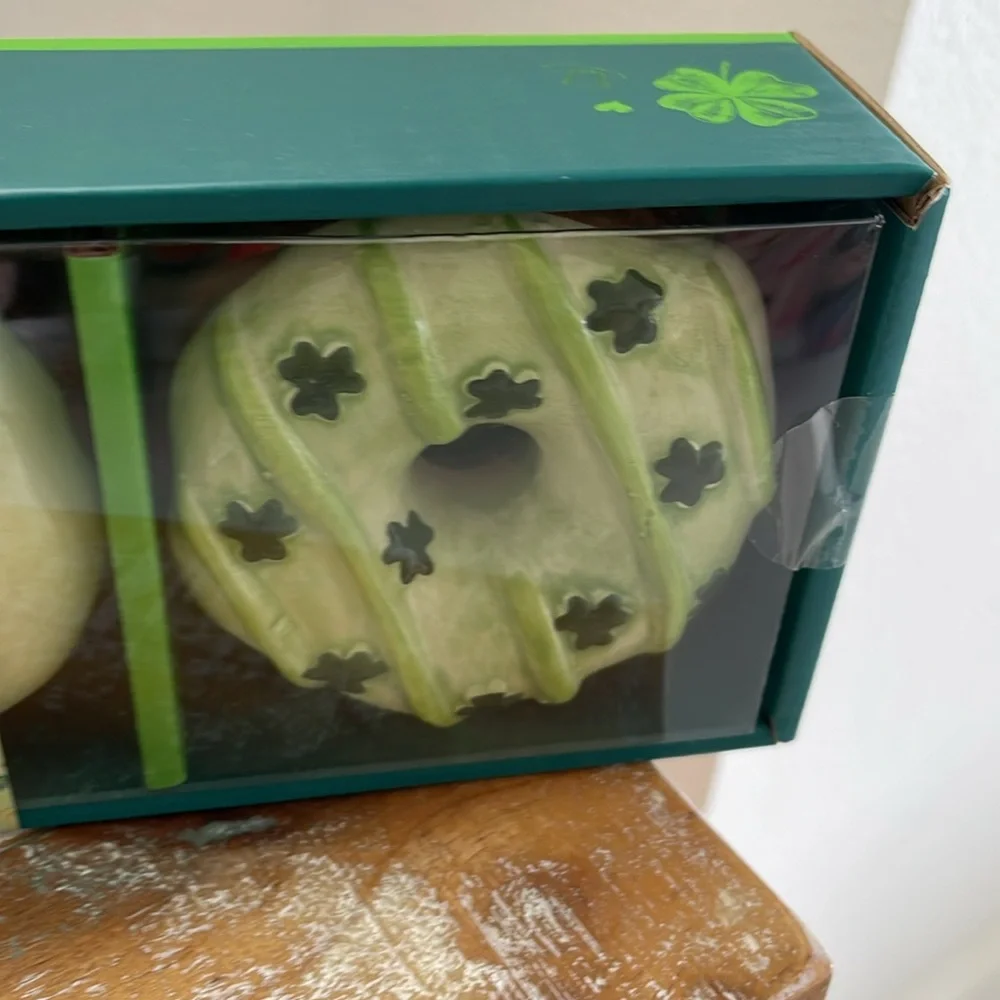 Lucky Lane St Patricks Day Set of 3 Green & White Ceramic 